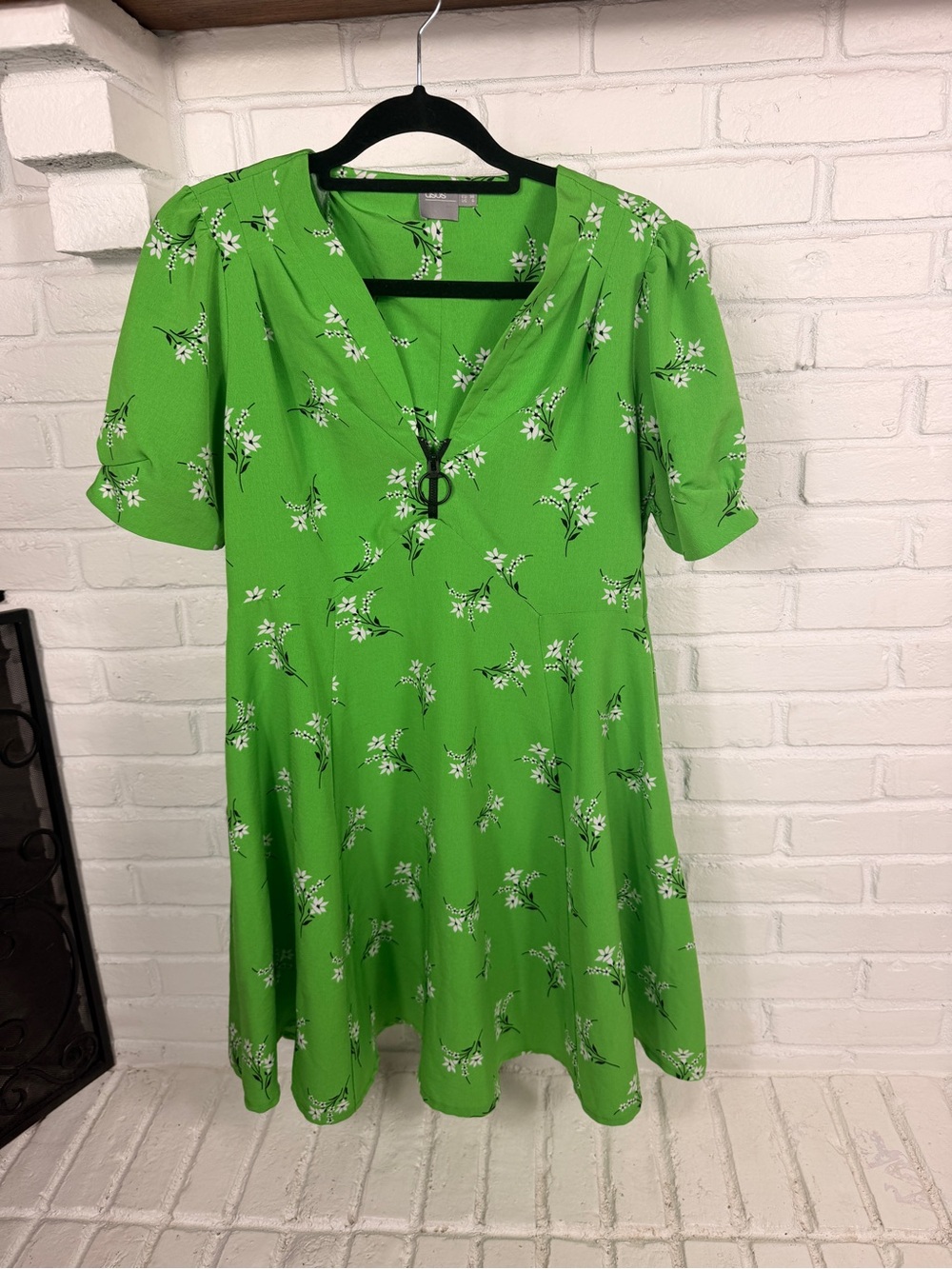 ASOS Green Floral Mini Dress‎ US 6 UK 10 Puff Sleeve Ring Zip A-Line Women’s